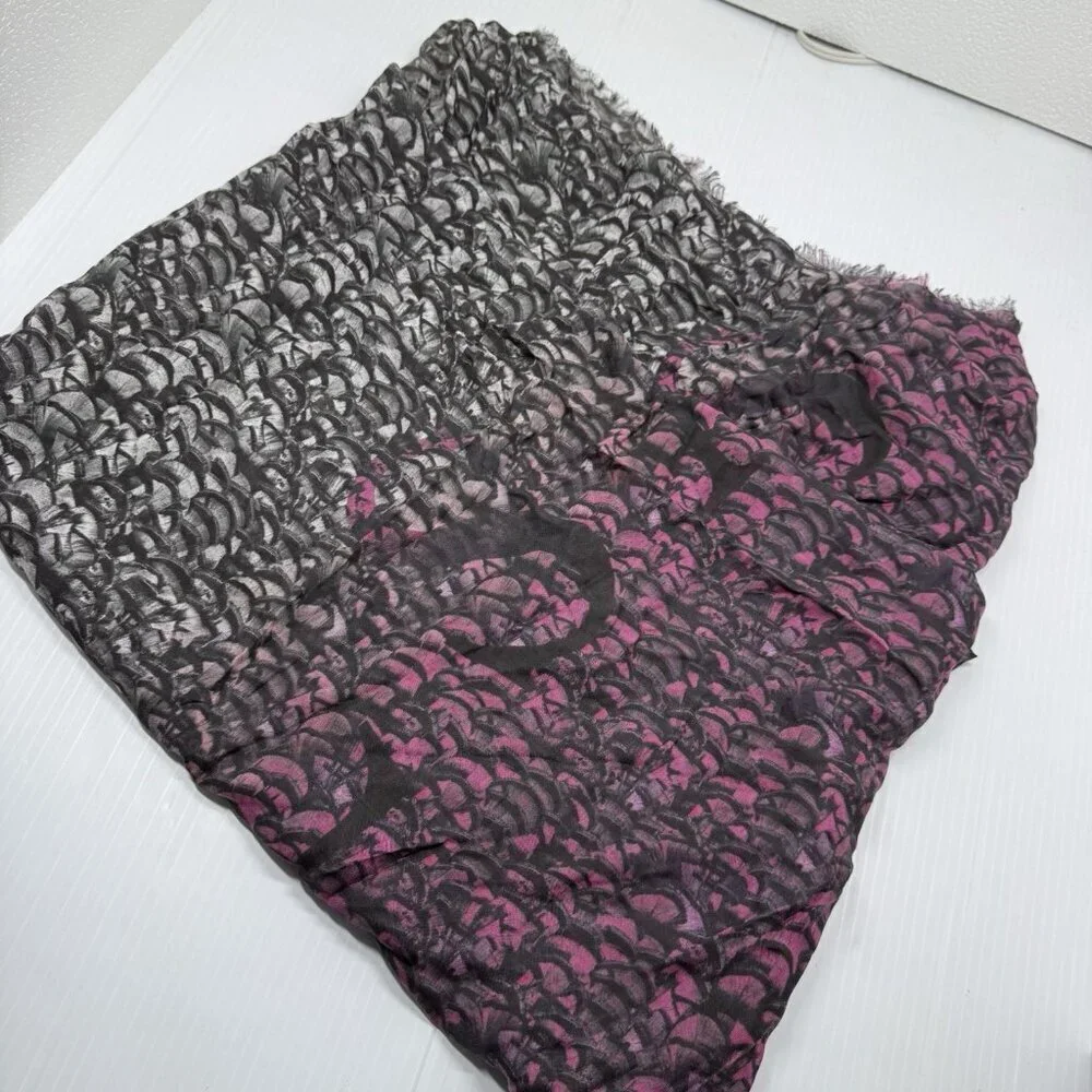 AllSaints Tempo Modal Oblong Scarf Black Pink Animal Print Lightweight